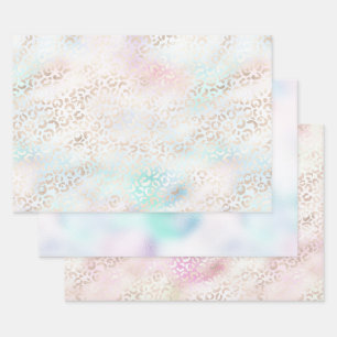 Girly Aqua Blush Pink Gold Leopard Print Inpakpapier Vel