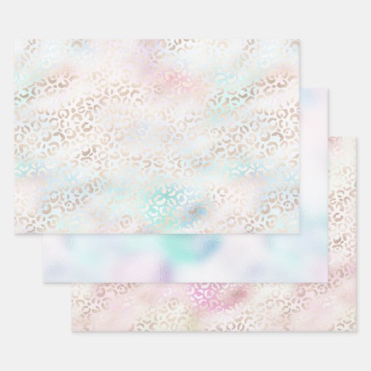Girly Aqua Blush Pink Gold Leopard Print Inpakpapier Vel (Set)