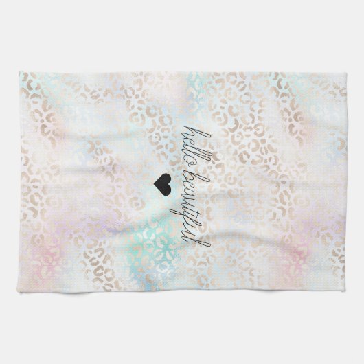 Girly Aqua Blush Pink Gold Leopard Print Theedoek (Horizontaal)