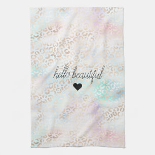 Girly Aqua Blush Pink Gold Leopard Print Theedoek