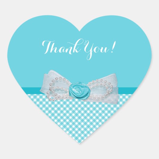 Girly Aqua Gingham Cute Pearls Roos Bow Hartelijk  Hart Sticker (Voorkant)