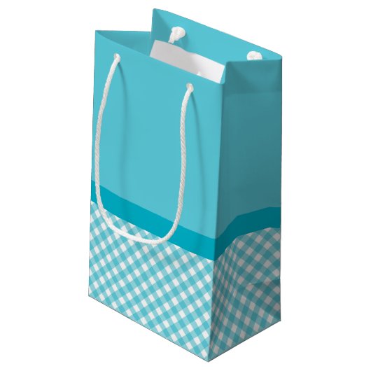 Girly Aqua Gingham Cute Pearls Roos Bow met naam Klein Cadeauzakje (Achterkant Gekanteld)
