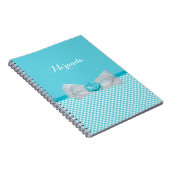 Girly Aqua Gingham Cute Pearls Roos Bow met naam Notitieboek (Rechterzijde)