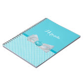 Girly Aqua Gingham Cute Pearls Roos Bow met naam Notitieboek (Linkerzijde)