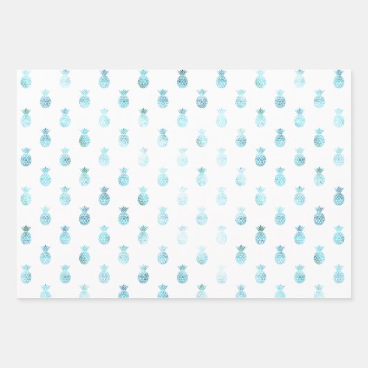 Girly Aqua Glam Tropical Pineapples Ombre Inpakpapier Vel (Voorkant 2)