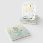 Girly Aqua Glam Tropische anananasroze droam Stenen Onderzetter (Zijkant)