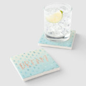 Girly Aqua Glam Tropische Ananas Roze Droom Stenen Onderzetter (Zijkant)