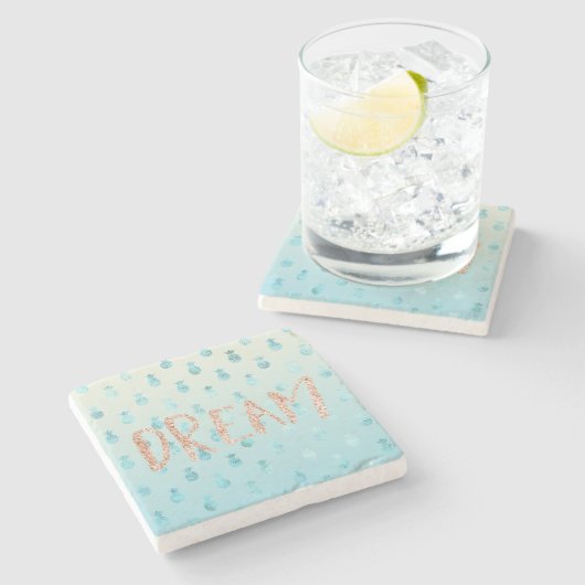 Girly Aqua Glam Tropische Ananas Roze Droom Stenen Onderzetter (Zijkant)