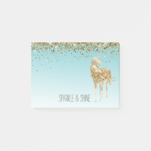 Girly Aqua Gold Confetti Glitter Unicorn Post-it® Notes (Voorkant)
