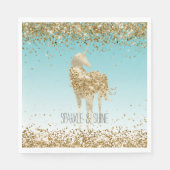 Girly Aqua Gold Confetti Glitter Unicorn Servet (Voorkant)