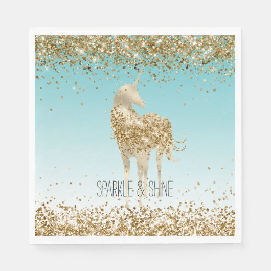 Girly Aqua Gold Confetti Glitter Unicorn Servet (Voorkant)