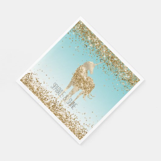 Girly Aqua Gold Confetti Glitter Unicorn Servet (Hoek)