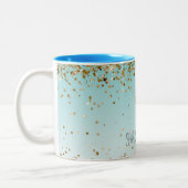 Girly Aqua Gold Confetti Glitter Unicorn Tweekleurige Koffiemok (Links)