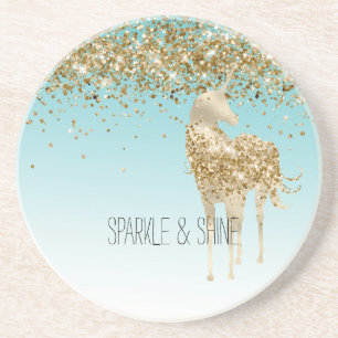 Girly Aqua Gold Confetti Glitter Unicorn Zandsteen Onderzetter