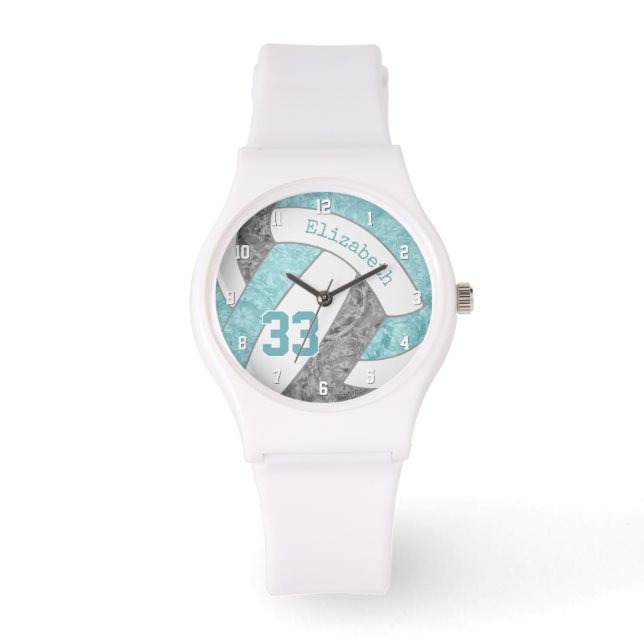 girly aqua gray douanesvolleyball horloge (Voorkant)