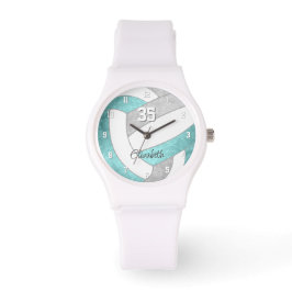 girly aqua gray gepersonaliseerde volleybal horloge