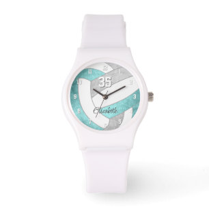 girly aqua gray gepersonaliseerde volleybal horloge