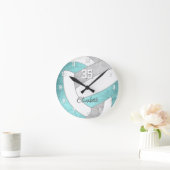 girly aqua gray gepersonaliseerde volleybal ronde klok (Huis)