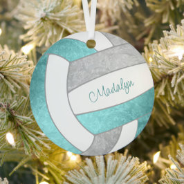 girly aqua gray keepomwille volleyball giften metalen ornament