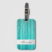 Girly Aqua Mint Glam Glitzy Tinsel Stripes Bagagelabel (Voorkant (verticaal))