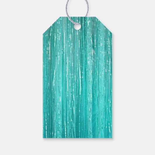 Girly Aqua Mint Glam Glitzy Tinsel Stripes Cadeaulabel (Achterkant)