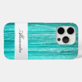 Girly Aqua Mint Glam Glitzy Tinsel Stripes Case-Mate iPhone Case (Achterkant (horizontaal))
