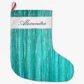 Girly Aqua Mint Glam Glitzy Tinsel Stripes Grote Kerstsok (Voorkant)