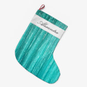 Girly Aqua Mint Glam Glitzy Tinsel Stripes Grote Kerstsok (Voorkant (Hangend))