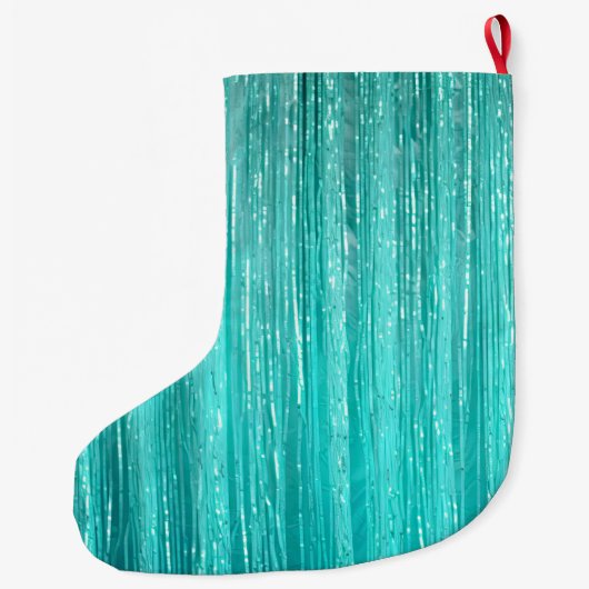 Girly Aqua Mint Glam Glitzy Tinsel Stripes Grote Kerstsok (Achterkant)