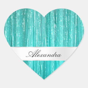 Girly Aqua Mint Glam Glitzy Tinsel Stripes Hart Sticker