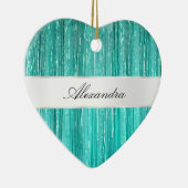 Girly Aqua Mint Glam Glitzy Tinsel Stripes Keramisch Ornament (Rechts)
