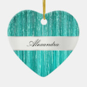 Girly Aqua Mint Glam Glitzy Tinsel Stripes Keramisch Ornament (Voorkant)