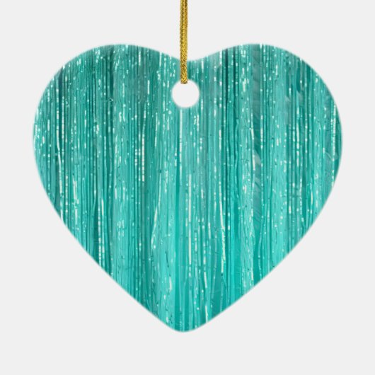 Girly Aqua Mint Glam Glitzy Tinsel Stripes Keramisch Ornament (Achterkant)