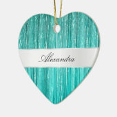 Girly Aqua Mint Glam Glitzy Tinsel Stripes Keramisch Ornament (Links)