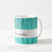 Girly Aqua Mint Glam Glitzy Tinsel Stripes Koffiemok (Voorkant rechts)