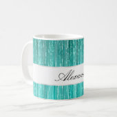 Girly Aqua Mint Glam Glitzy Tinsel Stripes Koffiemok (Voorkant links)