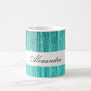 Girly Aqua Mint Glam Glitzy Tinsel Stripes Koffiemok