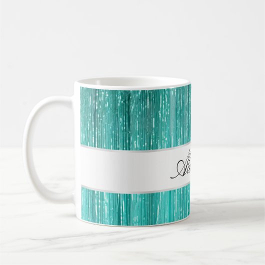 Girly Aqua Mint Glam Glitzy Tinsel Stripes Koffiemok (Links)