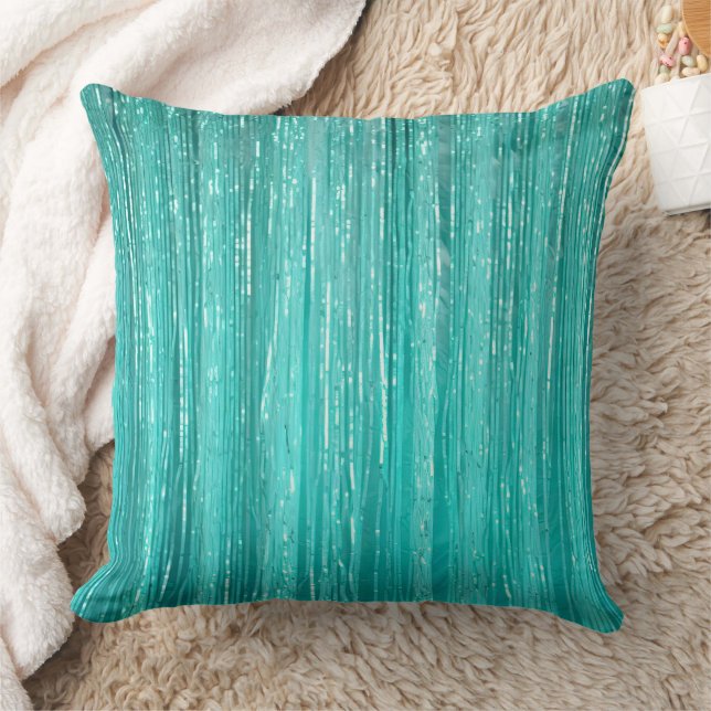 Girly Aqua Mint Glam Glitzy Tinsel Stripes Kussen (Deken)