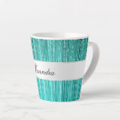 Girly Aqua Mint Glam Glitzy Tinsel Stripes Latte Mok (Rechterhoek)