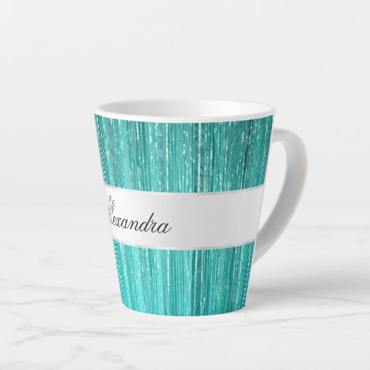 Girly Aqua Mint Glam Glitzy Tinsel Stripes Latte Mok (Rechterhoek)