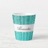 Girly Aqua Mint Glam Glitzy Tinsel Stripes Latte Mok (Voorkant)