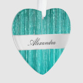 Girly Aqua Mint Glam Glitzy Tinsel Stripes Ornament (voorkant)
