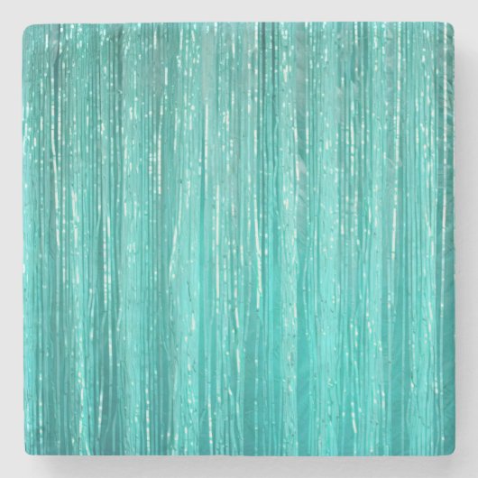 Girly Aqua Mint Glam Glitzy Tinsel Stripes Stenen Onderzetter (Voorkant)