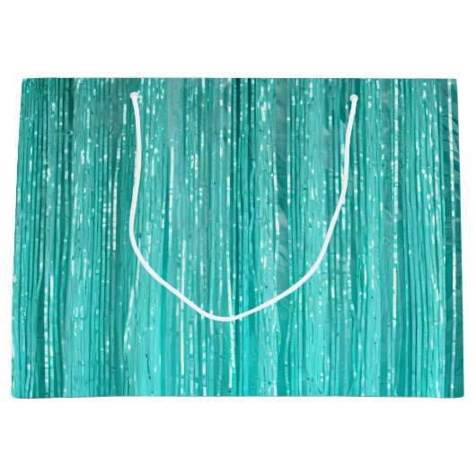 Girly Aqua Mint Glam Tinsel Stripes Groot Cadeauzakje (Voorkant)