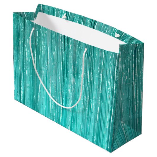 Girly Aqua Mint Glam Tinsel Stripes Groot Cadeauzakje (Achterkant Gekanteld)