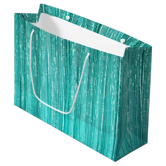 Girly Aqua Mint Glam Tinsel Stripes Groot Cadeauzakje (Voorkant Gekanteld)