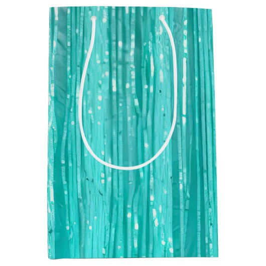 Girly Aqua Mint Glam Tinsel Stripes Medium Cadeauzakje (Voorkant)