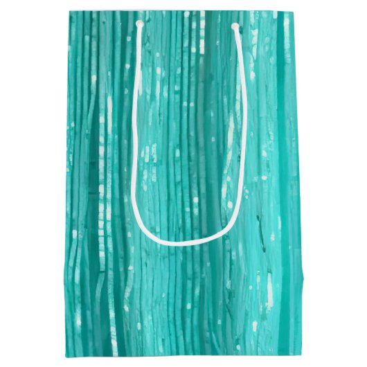 Girly Aqua Mint Glam Tinsel Stripes Medium Cadeauzakje (Achterkant)