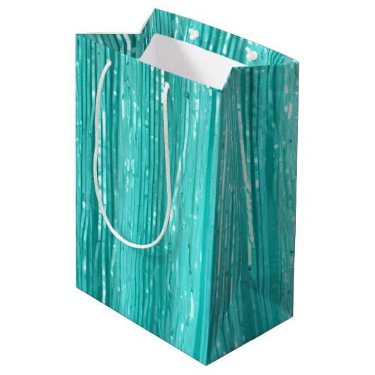 Girly Aqua Mint Glam Tinsel Stripes Medium Cadeauzakje (Achterkant Gekanteld)